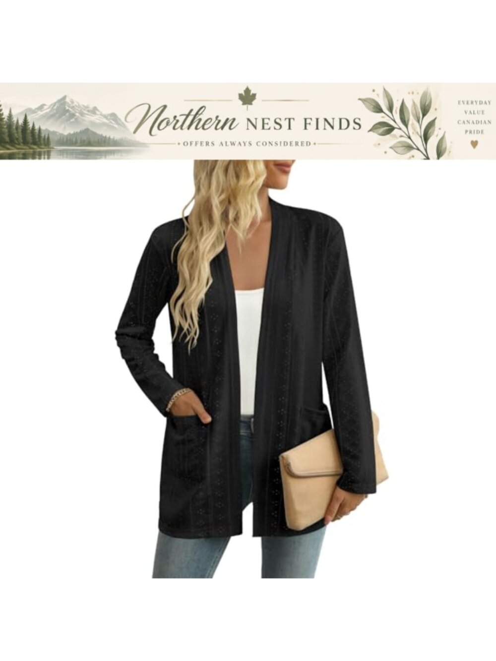 Women's Lightweight Open Front Cardigan Long Sleeve Loose Fit with Pockets